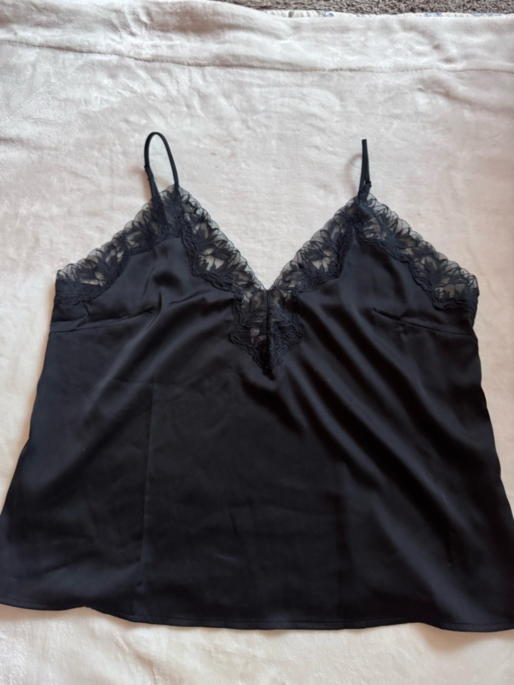 Auden Black Satin Lace-Trim Cami